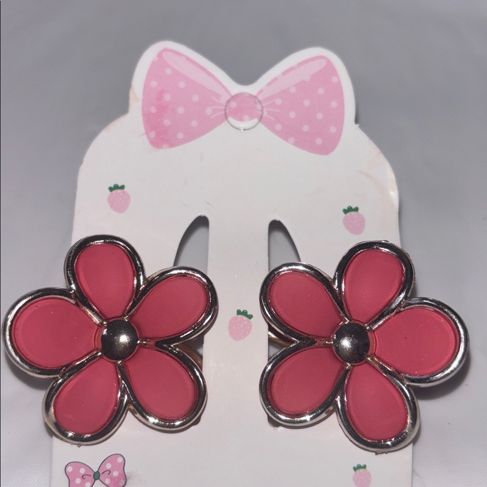 Flower Hair Clips (1 Pair)-Coral